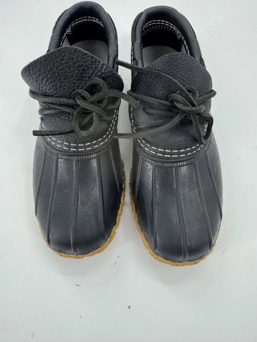 L.L.Bean Rubber Moc Duck Shoes Black Leather Slip On Rain Boots Womens Size 6 Fr